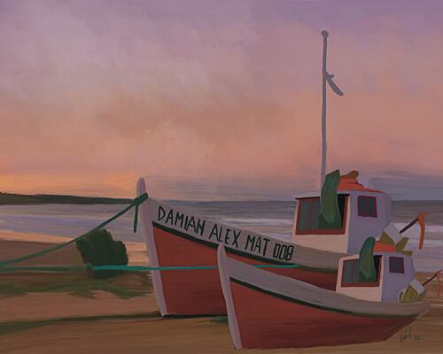 Sunset Fishing Boats Art Print