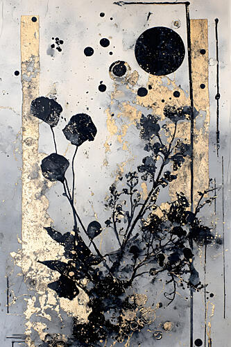 Black Gold Botanical Moon Art déco reproduction