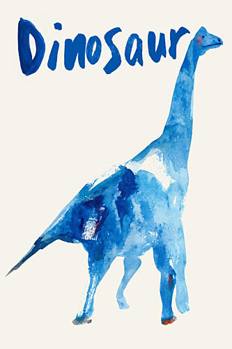 Blue Watercolor Dinosaur Art déco reproduction