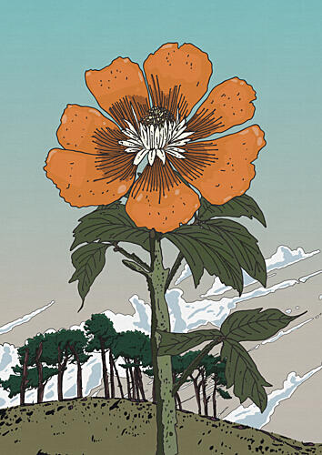 Orange Flower on Hill Art déco reproduction