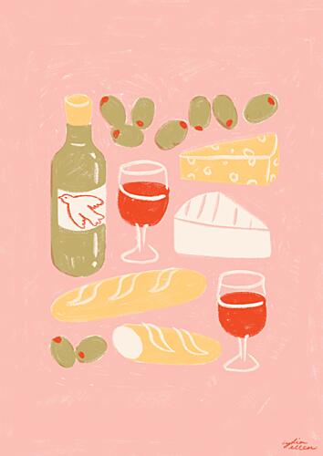 Red Wine Picnic Wall Art Art Print by Lydia Greaves