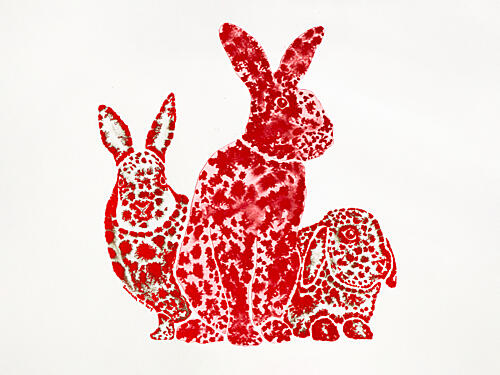 Crimson Spotted Bunnies Art Print
