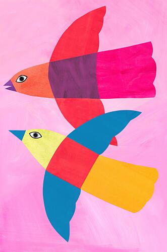 Colorful Flying Birds Art déco reproduction