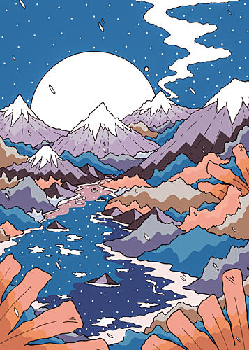 Mystical Mountain Moon Art déco reproduction