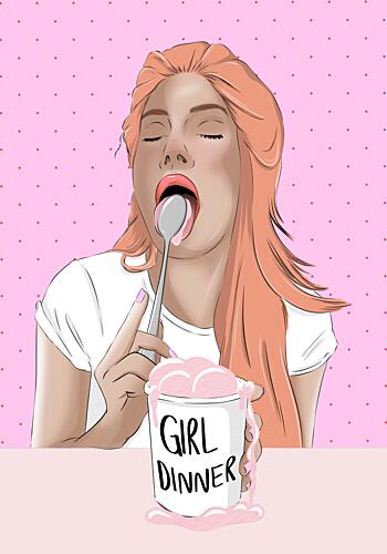 Trendy Girl Dinner Art Print by Lisen Vennesland