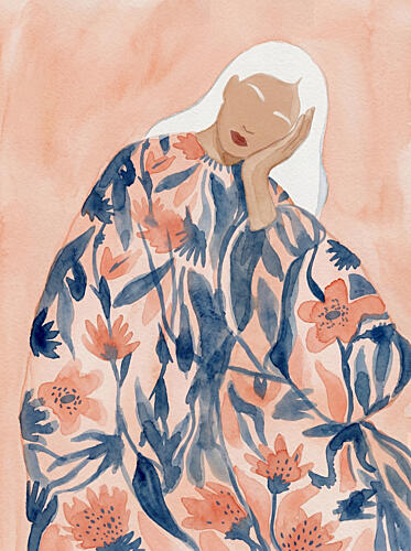 Floral Woman Dreaming Art déco reproduction