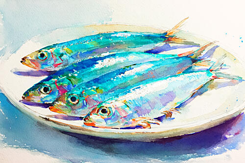 Vibrant Fresh Sardines Art déco reproduction