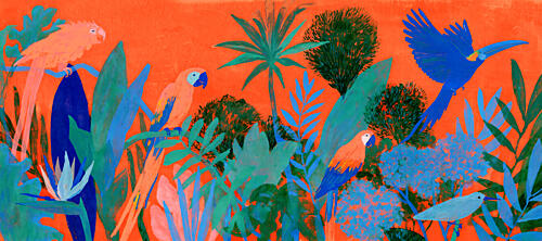 Vibrant Jungle Parrots Art déco reproduction