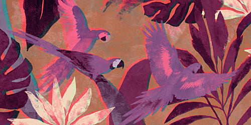Tropical Parrot Flight Art déco reproduction