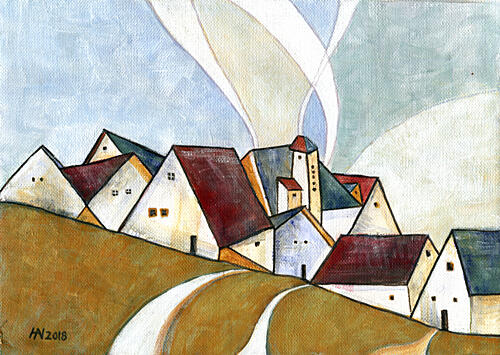 Hillside Village Road Art déco reproduction