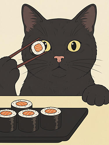 Funny Sushi Cat Art déco reproduction