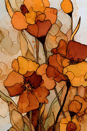 Golden Autumn Poppies Pop art reproduction