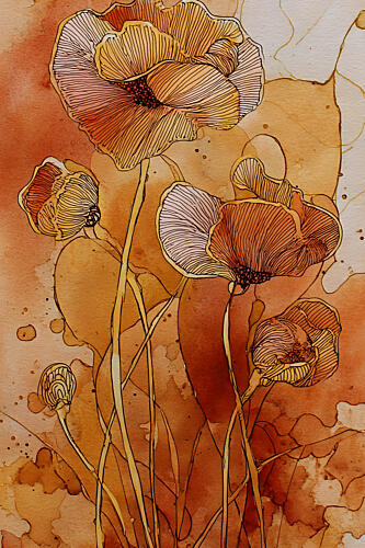 Warm Botanical Poppies Pop art reproduction