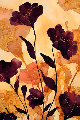 Plum and Gold Blooms Art déco reproduction