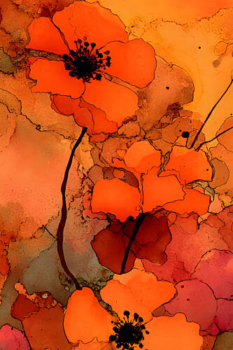 Abstract Orange Poppies Pop art reproduction