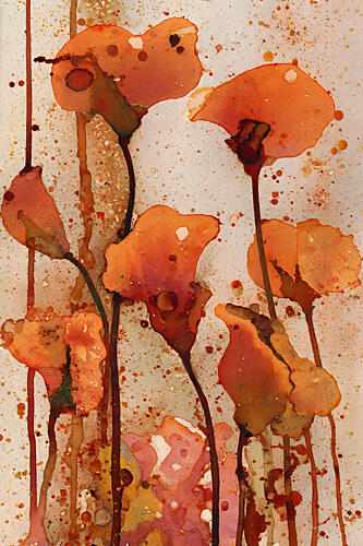 Orange Watercolor Blooms Art déco reproduction
