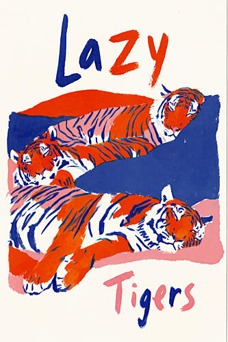 Vibrant Lazy Tigers Art déco reproduction
