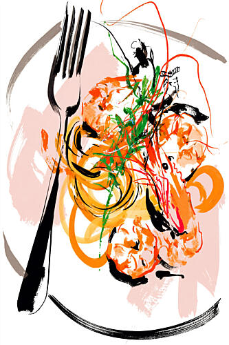 Vibrant Shrimp Pasta Art déco reproduction