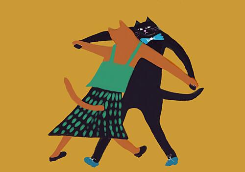Dancing Cat Couple Art déco reproduction