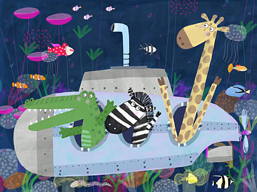 Animal Submarine Adventure Art déco reproduction