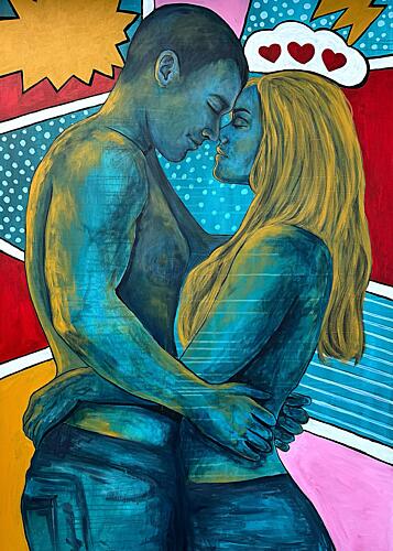Romantic Pop Art Embrace Art Print by Jenny Nielsen