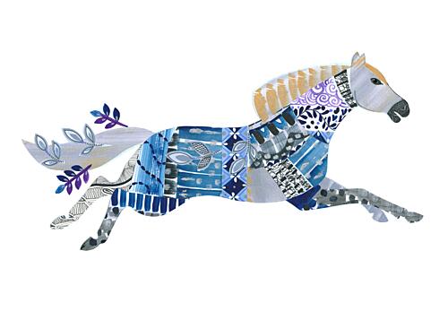 Running Patchwork Horse Art déco reproduction