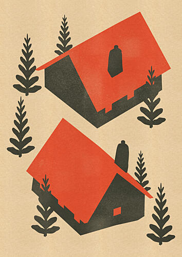 Cozy Winter Red Houses Art Print