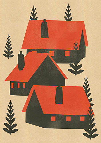Red Roof Village Art Print