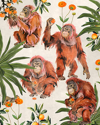 Tropical Orangutans and Oranges Art déco reproduction
