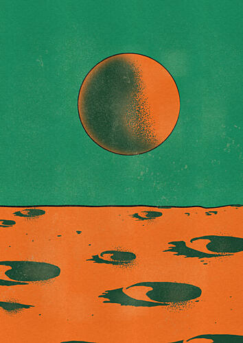 Orange Planet Green Sky Art Print