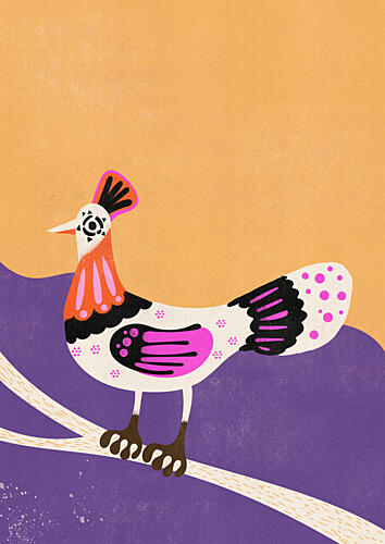 Colorful Folk Bird Art déco reproduction