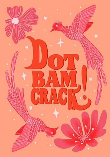 Pink Birds Groovy Text Pop art reproduction