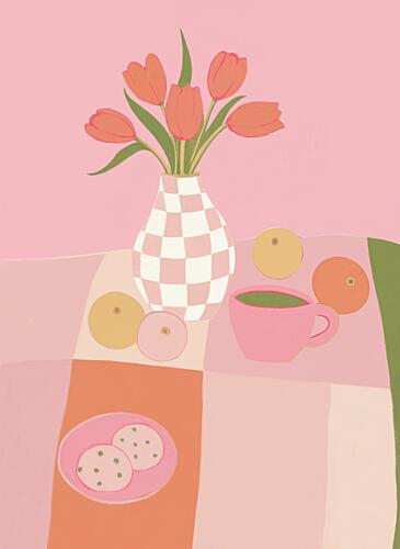 Pink Tulips and Tea Art Print