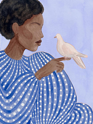 Serene Woman and Dove Art déco reproduction