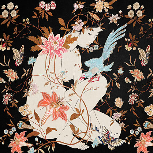 Woman in Floral Embrace Art Print