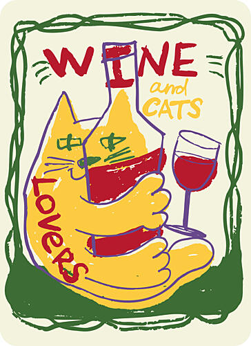 Wine Cat Lovers Art déco reproduction