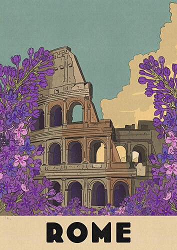 Rome Colosseum Purple Flowers Art déco reproduction