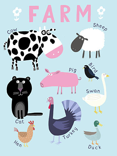 Cute Farm Animals Art déco reproduction