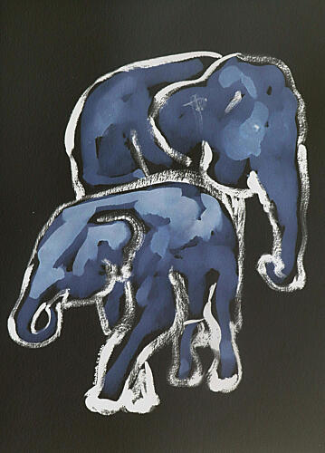 Blue Elephant Family Art Print by Santhosh ch