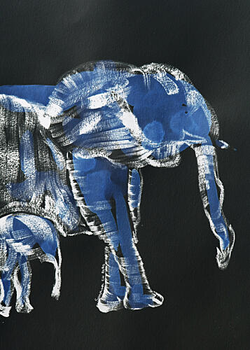 Blue Elephant Mother Child Art déco reproduction