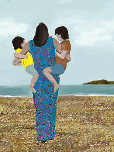 Mothers Beach Embrace Art Print by Osheensgallery