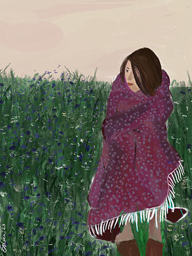 Wrapped Woman Wildflower Field Art Print by Osheensgallery