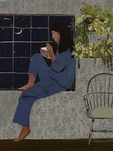 Moonlit Window Meal Art Print by Osheensgallery