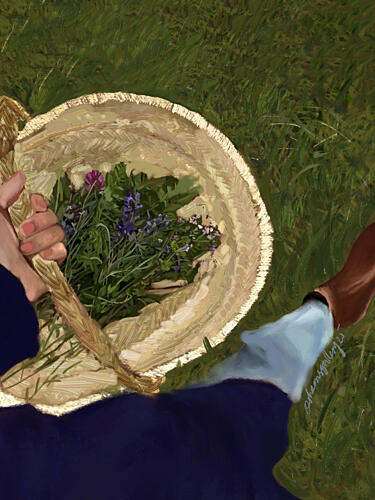 Basket of Wildflowers Art Print by Osheensgallery