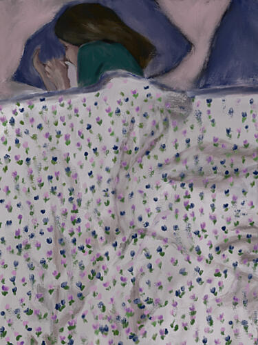 Woman in Floral Bed Art Print by Osheensgallery