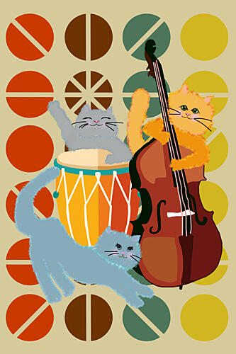 Retro Cat Jazz Band Art déco reproduction