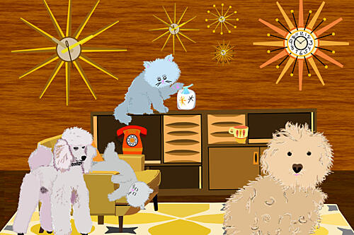 Playful Retro Pets Art déco reproduction