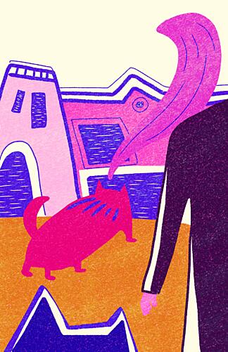 Pink Cat City Stroll Art Print by Ellis Illustrations