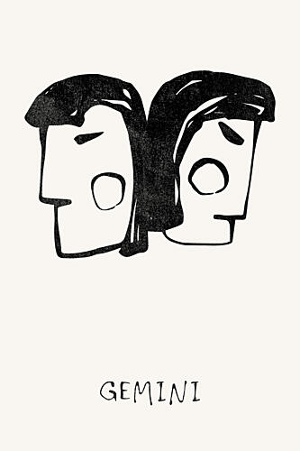 Gemini Duality Faces Art déco reproduction