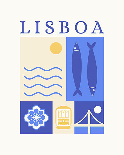 Lisbon Travel Icons Art déco reproduction